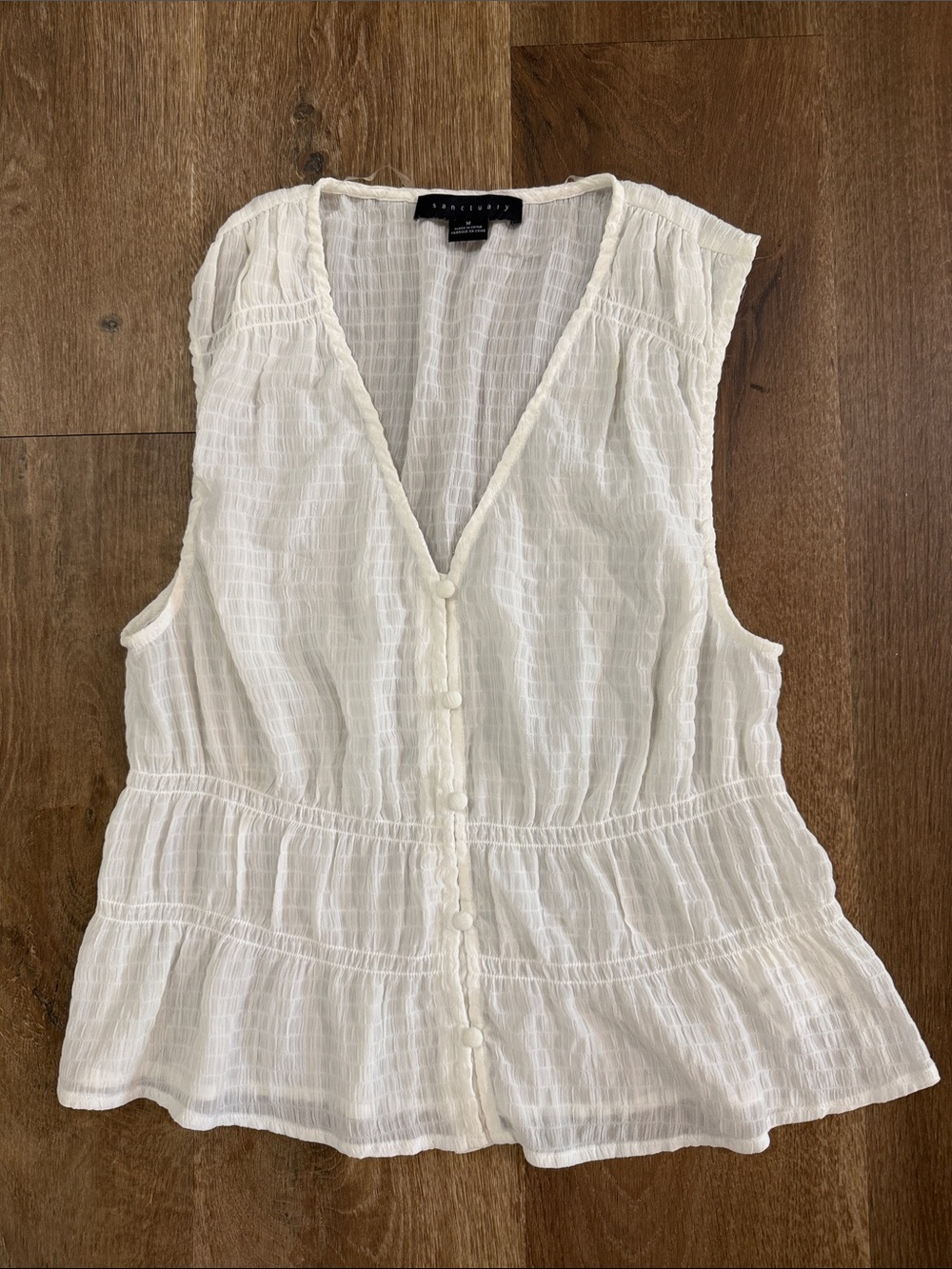 Sanctuary White Sleeveless Button-Front Peplum Top